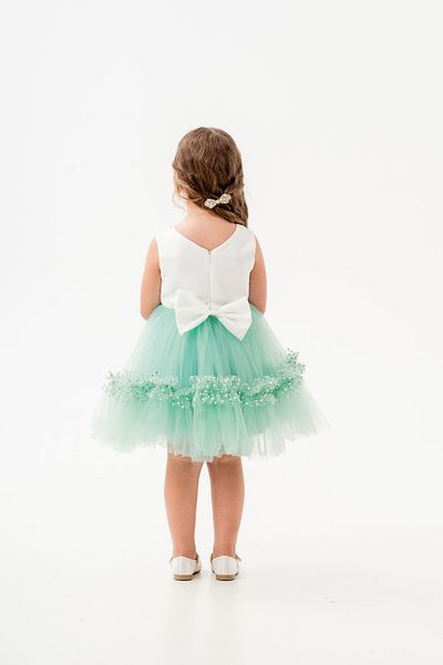 Eray Kids Πέτρινο Κεντημένο Φιόγκο Λεπτομερής Φούστα Βολάν Τούλι Παιδικό Βραδινό Φόρεμα
