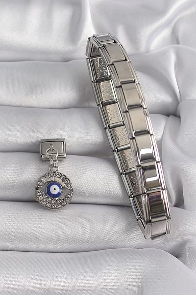 Clariss 316L Steel Silver Color Hanging Zircon Stone Eye Model Evil Eye Bead Detail Nomination Charm