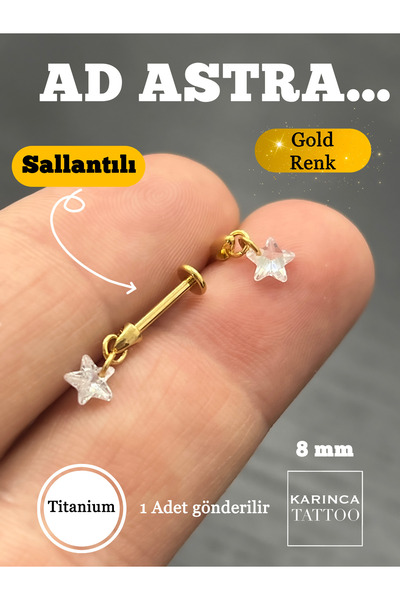 Karınca Piercing Minimal Yıldız Sallantılı Zirkon Taşlı Titanyum Tragus Piercing Flat Conch Hidden Helix Kulak Küpe