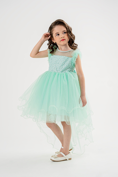 Eray Kids Rochie de seară pentru fetiță, cu mâneci cu volane, cu coadă cu mân...