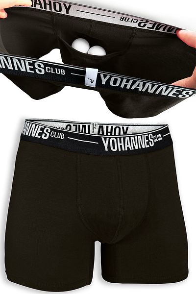 Yohannes Club YohannesClub - Ανδρικά μαύρα βαμβακερά μπόξερ, μονό, με ειδική θήκη