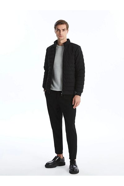 LC Waikiki Ανδρικό παλτό LCW Vision Black Slim Fit Stand Collar