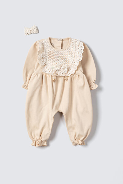 Rise Raba Kız Bebek Dantelli Uzun Kollu Tulum Toka 3-9 Aylık