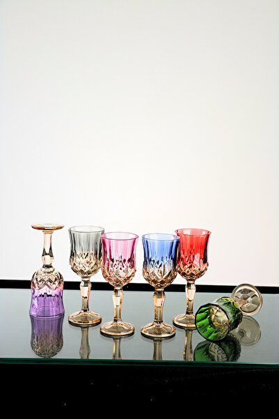 PLT Design Çift Renk Organik Boya 6'lı Kristal Ayaklı Kahve Yanı Su Ve Meşrubat Bardağı Sunum Bardağı