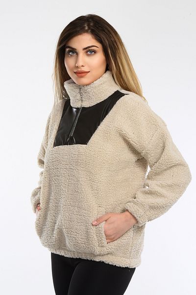 abawax Leather Detail Plush Sweatshirt