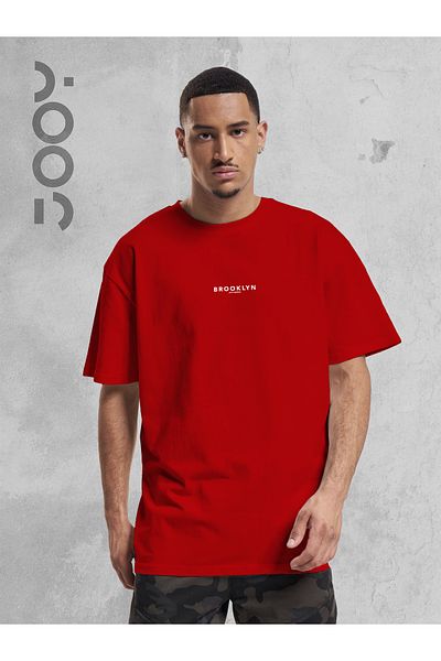Jooy Brooklyn JC Printed Wide Fit Oversize Red T-Shirt
