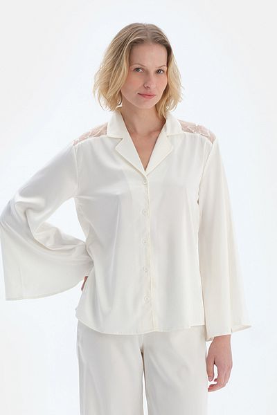 Dagi Cămașă de mireasă din satin cu detaliu din dantelă albă