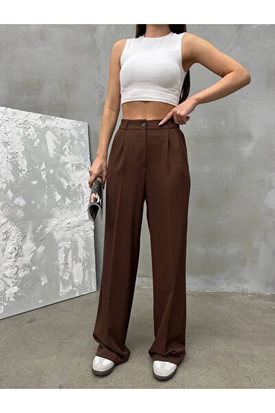 Bak'ap Premium Pleated Wide Leg Palazzo Fabric Trousers