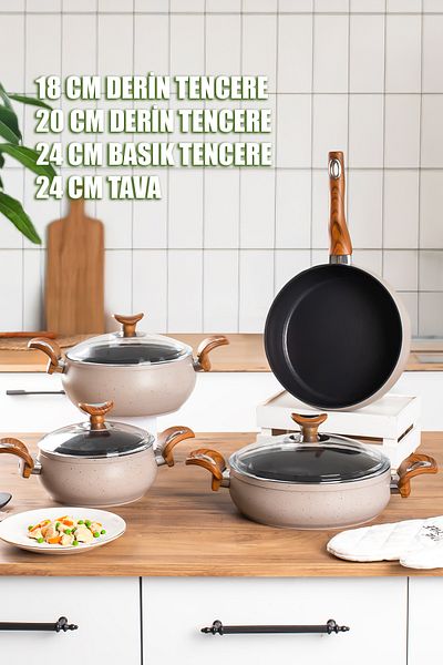 Lines Clover Hot Pot 7 Piece Globe Cookware Set - Linden Wooden Handle