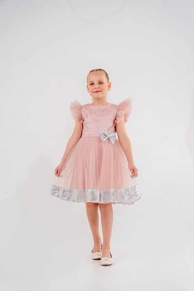 Eray Kids Βραδινό φόρεμα για κορίτσια με βολάν μανίκια και λεπτομέρεια φιόγκου με παγιέτες