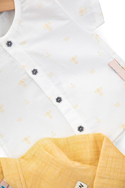 Ege Bebek ERKEK BEBEK MÜSLİN TAKIM ELBİSE, HAKİM YAKALI MÜSLİN CEKET, GÖMLEK VE ALTLI 3'LÜ ŞIK TAKIM SARI