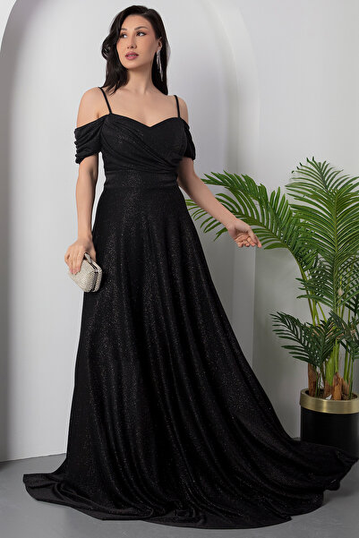 PULLIMM Düşük Omuz Askılı Simli Elbise 39949