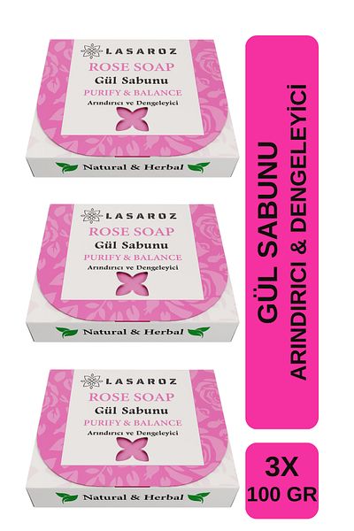 lasaroz Rose Soap Purifying Balancing Natural Herbal 3X100Gr Advantageous Package