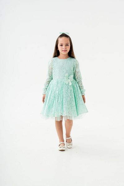 Eray Kids Βραδινό φόρεμα για κορίτσια με δαντέλα μανίκια φιόγκο με λεπτομέρεια πόρπη δώρο 4-7 ετών