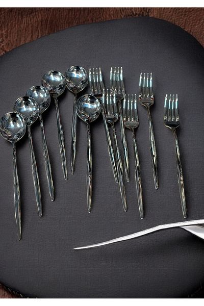 LeesHome 12 Piece Silver Cutlery Set - 6+6