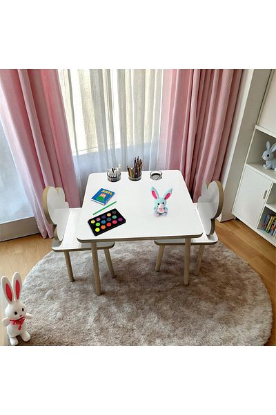 AKTURK HOME Summer Wipe Surface 1Pcs Children's Activity and Play Desk 2Pcs Cloud Chair with Pen Holder and Cup Chamber
