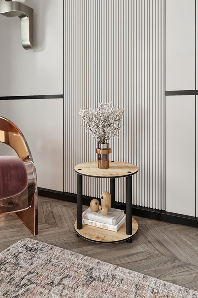 Genel Markalar Dekoratif MASİVO KİTAPLIK 2 Katlı 34 çap YUVARLAK Çok Amaçlı R...