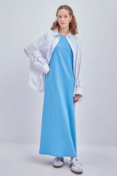 ALLDAY Μπλε βαμβακερό ριμπ φόρεμα χωρίς μανίκια