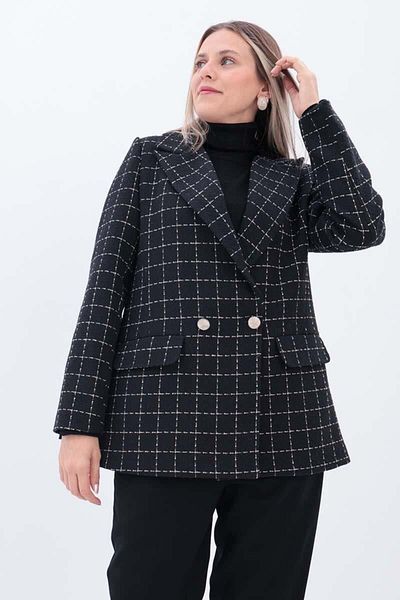 ALLDAY Μπλέιζερ από ύφασμα Tweed Black-Ecru-Silvery