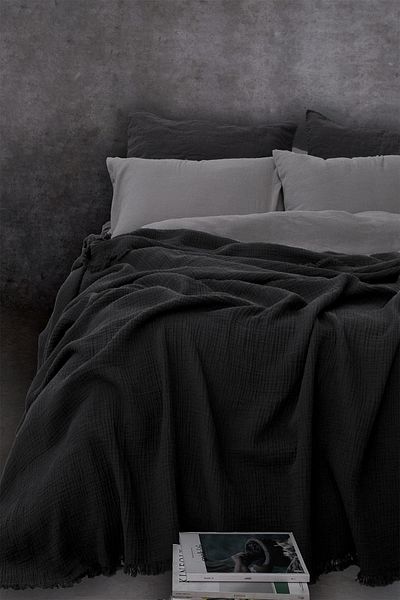 Barine Cocoon Cotton 4 Layer Muslin Bedspread Black 240X260