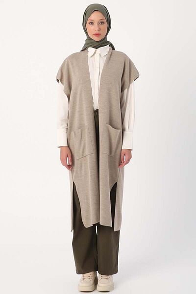 ALLDAY Stone Melange-Pocket Long Knitwear Vest