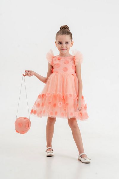 Eray Kids Girl's Evening Dress with Ruffled Sleeves and Scored Bag Gift for Ages 4-7