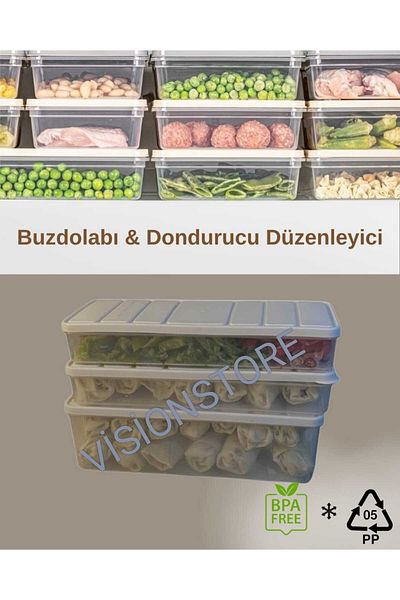VİZYON Horizontal Freezer Organizer with Lid - Freezer and Freezer Storage Container
