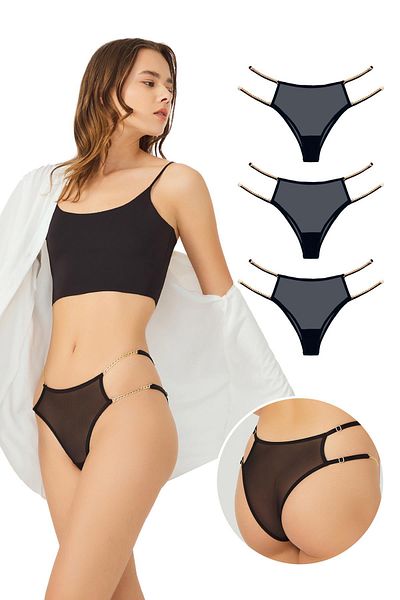 Cottonhill Chiloți Brazilia Femei cu Tulle Elastic Reglabil Pachet 3