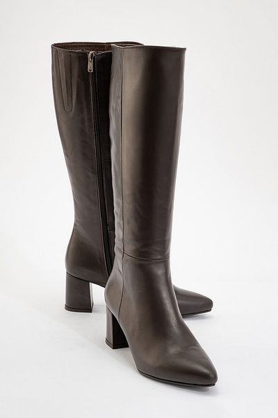 LuviShoes Γυναικείες μπότες με τακούνι SEJAS καφέ από γνήσιο δέρμα