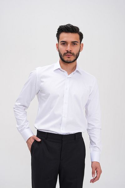 Basics&More Cămașă obișnuită cu mânecă lungă cu textura simplă pentru bărbați