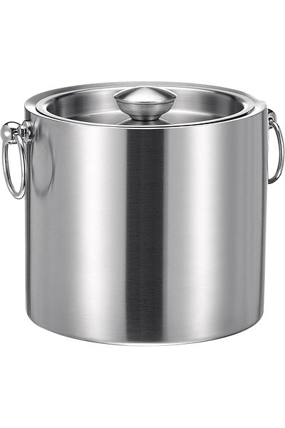 Arabest Stainless Steel Insulated Ice Bucket With Lid & Ice Tongs 2 L Included Strainer Keeps Ice Cold