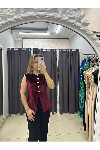 LİSAA BUTİK Vestă din catifea de piatră Burgundy