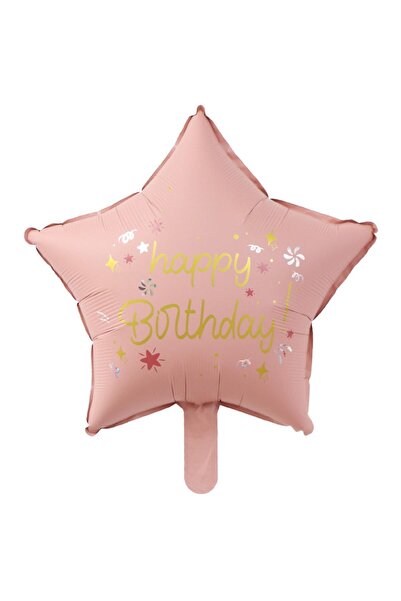 Patladı Gitti Pembe Happy Birthday Yıldız Folyo Balon 45 cm