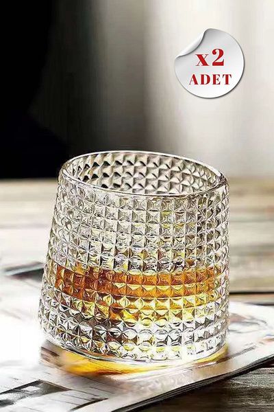 ORTAKÖY CENNETİ Whiskey Cocktail Glass Glass 360 Rotating Glass Glass Set of 2 160ml