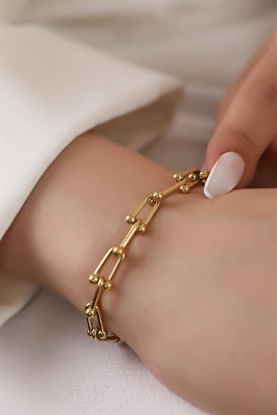 SS Selin Silver Tiffany Bileklik Gold Renk 925 Ayar Gümüş Bileklik