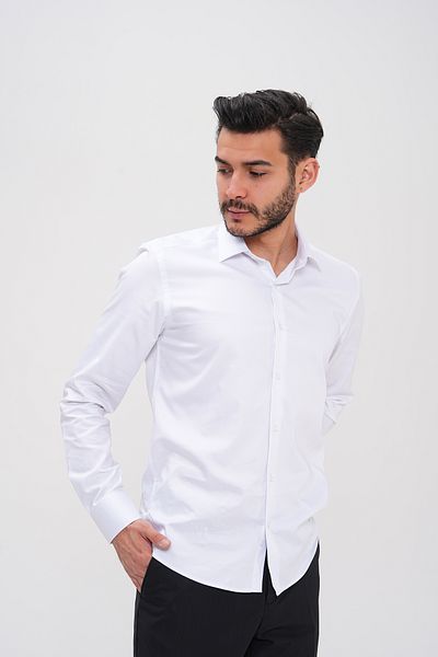 Basics&More Cămașă obișnuită cu mânecă lungă cu textura simplă pentru bărbați
