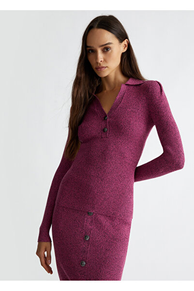 Liu Jo Kadın İki Tonlu V Yaka Uzun Kollu Ön Düğme İliklemeli Bordo Kazak WF4233MS99E-A4299