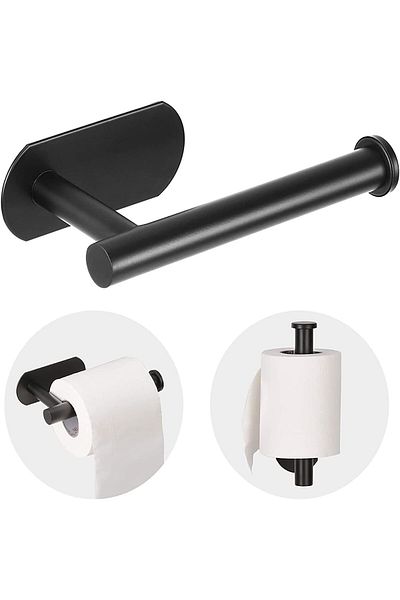 COOYA Toilet Paper Holder Self Adhesive Towel Roll Holder Wall Mount, 304 Stainless Steel(Black-2pcs)