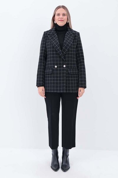 ALLDAY Μπλέιζερ από ύφασμα Tweed Black-Ecru-Silvery