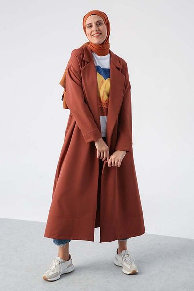 ALLDAY Tile-Jacket Collar Long Cardigan with Pockets