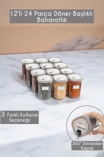 Home Liona 12-Piece 24-Piece Lockable Airtight Swivel Head Clamshell Seasoning-Storage Container Set