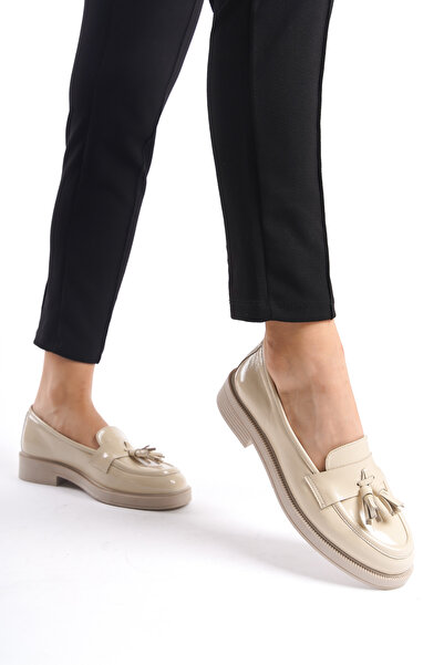 GRADA Bej Rugan Deri Kadın Loafer Ayakkabı