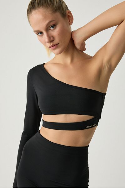 Urban Beat MIYA Schwarzes Damen-T-Shirt mit offenem Kragen und einem Ärmel