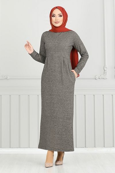 ModaMerve Рокля с джобове и шарка на рибена кост - 22032ukb929-m Vision