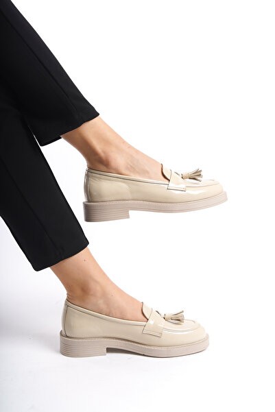 GRADA Bej Rugan Deri Kadın Loafer Ayakkabı