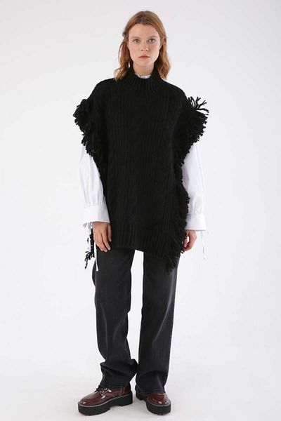 ALLDAY Black Fringed Knitwear Poncho