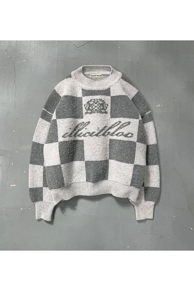 1blood Square Patterned Illicitbloc White Checkered Sweater