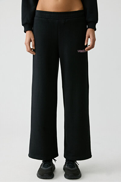 Urban Beat Barbara Women's Small Print Detailed Wide Leg Black Sweatpants