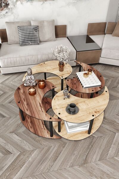 Halımax Yin Yang Unıty Serenıty Orta Sehpa 4 Lü Safir Meşe Madran Ceviz-90 Cm