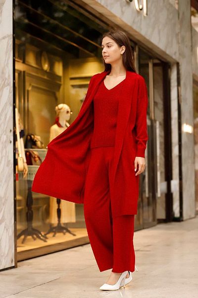 NY MODA WOMEN'S WIDE LEG PANTS V-NECK BLUZES CARDIGAN 3-PIECE KNITWEAR SHAPER SUIT SET